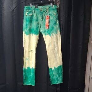 Vibrant Green and Yellow Men's Straight Jeans